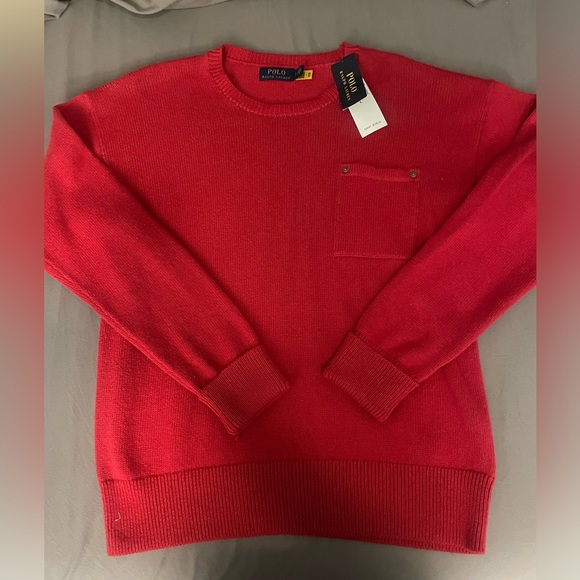 Polo Ralph Lauren Cotton Pocket Sweater Red Sz L - Picture 8 of 9